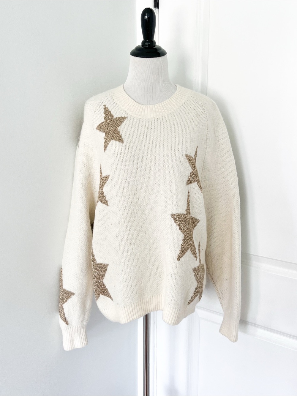 All Saints Ivory Sweater with Metallic Gold Stars - Medium